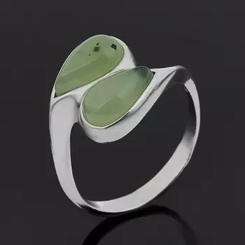 Кольцо нефрит зеленый (серебро 925 пр. родир. бел.) размер 18