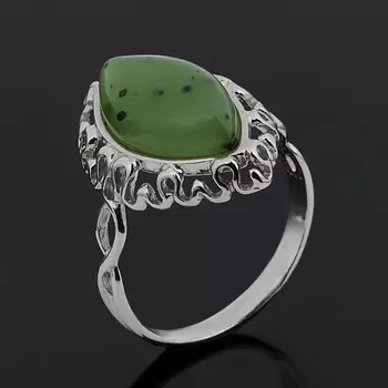 Кольцо нефрит зеленый (серебро 925 пр. родир. бел.) размер 18