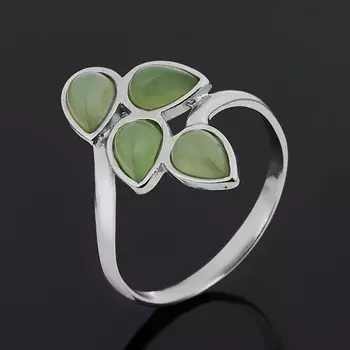 Кольцо нефрит зеленый (серебро 925 пр. родир. бел.) размер 17