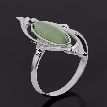 Кольцо нефрит зеленый (серебро 925 пр. родир. бел.) размер 17,5