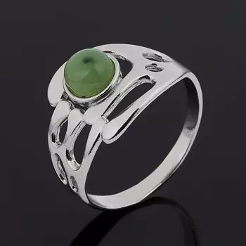 Кольцо нефрит зеленый (серебро 925 пр. родир. бел.) размер 18