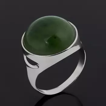 Кольцо нефрит зеленый (серебро 925 пр. родир. бел.) размер 17,5