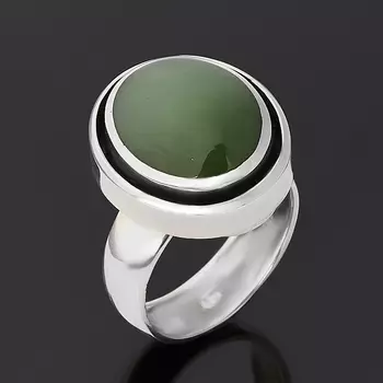 Кольцо нефрит зеленый (серебро 925 пр. оксидир.) размер 17