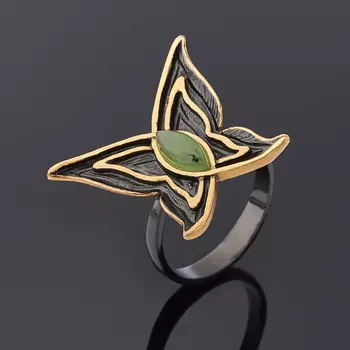 Кольцо нефрит зеленый (серебро 925 пр., позолота) размер 17