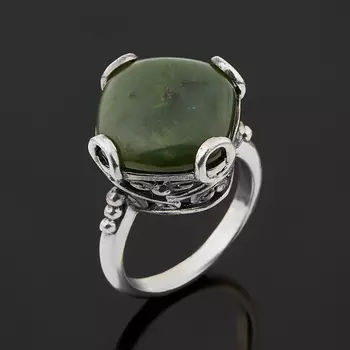 Кольцо нефрит зеленый (серебро 925 пр. оксидир.) размер 18