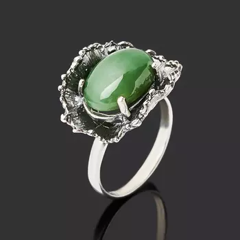 Кольцо нефрит зеленый (серебро 925 пр. оксидир.) размер 18,5
