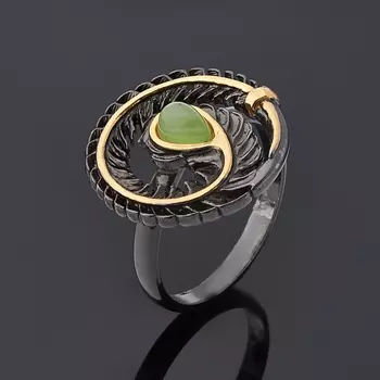 Кольцо нефрит зеленый (серебро 925 пр. позолота, родир. черн.) размер 18