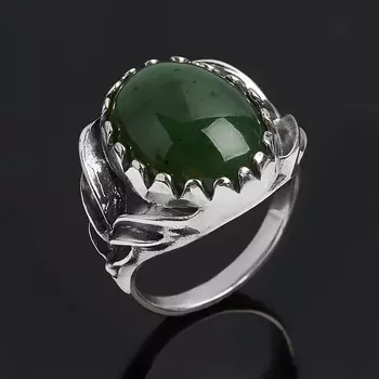 Кольцо нефрит зеленый (серебро 925 пр. оксидир.) размер 18