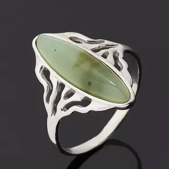 Кольцо нефрит зеленый (серебро 925 пр. родир. бел.) размер 17,5