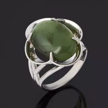 Кольцо нефрит зеленый (серебро 925 пр. родир. бел.) размер 17