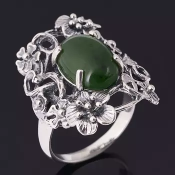 Кольцо нефрит зеленый (серебро 925 пр. оксидир.) размер 18,5