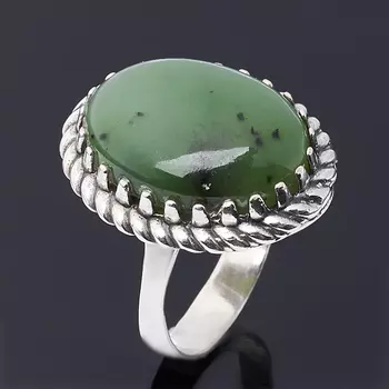 Кольцо нефрит зеленый (серебро 925 пр. оксидир.) размер 18