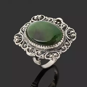 Кольцо нефрит зеленый (серебро 925 пр. оксидир.) размер 17