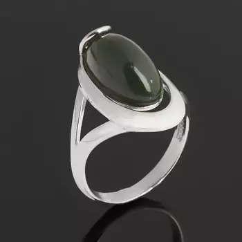 Кольцо нефрит зеленый (серебро 925 пр. родир. бел.) размер 17