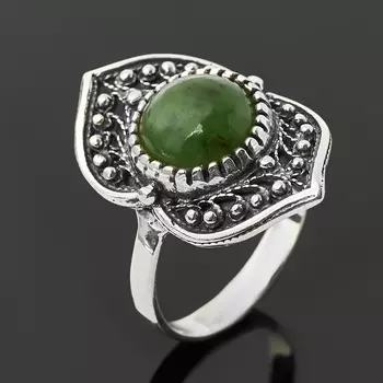 Кольцо нефрит зеленый (серебро 925 пр. оксидир.) размер 18,5