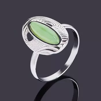 Кольцо нефрит зеленый (серебро 925 пр. родир. бел.) размер 17,5