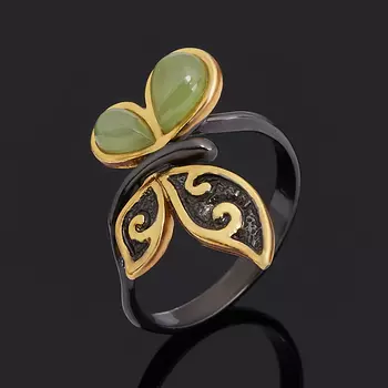 Кольцо нефрит зеленый (серебро 925 пр. позолота, родир. черн.) размер 17