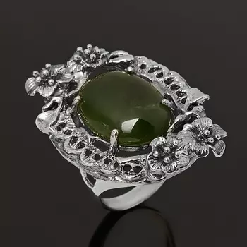 Кольцо нефрит зеленый (серебро 925 пр. оксидир.) размер 18