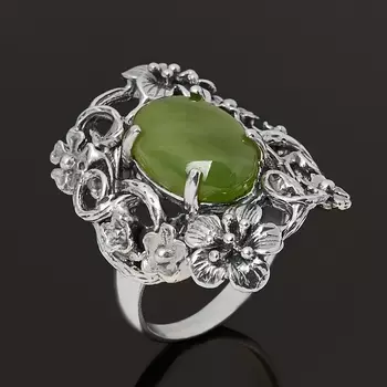 Кольцо нефрит зеленый (серебро 925 пр. оксидир.) размер 18