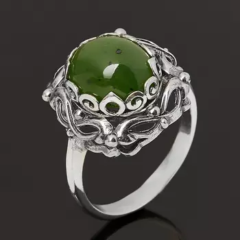 Кольцо нефрит зеленый (серебро 925 пр. оксидир.) размер 18,5