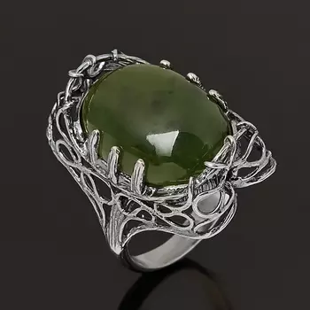 Кольцо нефрит зеленый (серебро 925 пр. оксидир.) размер 17