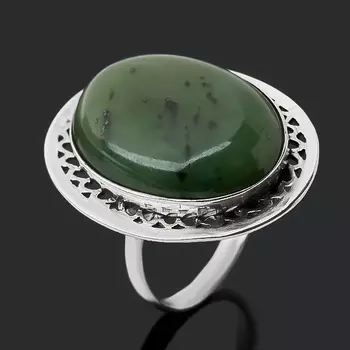 Кольцо нефрит зеленый (серебро 925 пр. оксидир.) размер 18