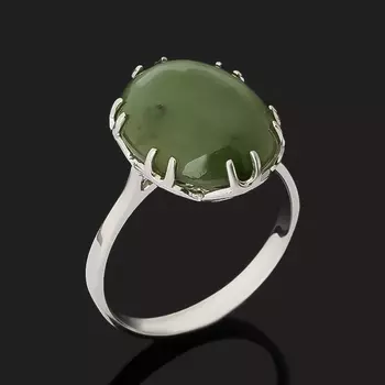 Кольцо нефрит зеленый (серебро 925 пр. родир. бел.) размер 18,5