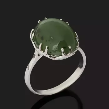 Кольцо нефрит зеленый (серебро 925 пр. родир. бел.) размер 17,5