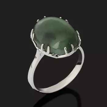 Кольцо нефрит зеленый (серебро 925 пр. родир. бел.) размер 17