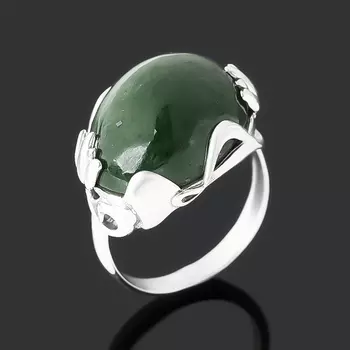 Кольцо нефрит зеленый (серебро 925 пр. оксидир.) размер 17
