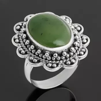 Кольцо нефрит зеленый (серебро 925 пр. оксидир.) размер 17