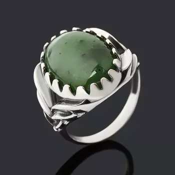 Кольцо нефрит зеленый (серебро 925 пр. оксидир.) размер 18