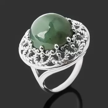 Кольцо нефрит зеленый (серебро 925 пр. оксидир.) размер 18,5