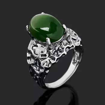 Кольцо нефрит зеленый (серебро 925 пр. оксидир.) размер 18,5