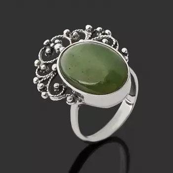 Кольцо нефрит зеленый (серебро 925 пр. оксидир.) размер 18