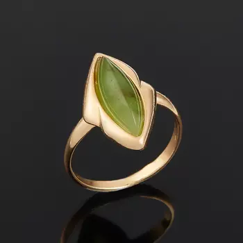 Кольцо нефрит зеленый (серебро 925 пр., позолота) размер 17