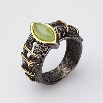 Кольцо нефрит зеленый (серебро 925 пр., позолота) размер 17,5