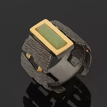 Кольцо нефрит зеленый (серебро 925 пр., позолота) размер 18