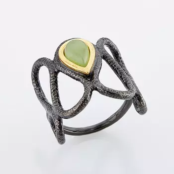 Кольцо нефрит зеленый (серебро 925 пр., позолота) размер 19