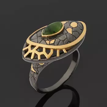 Кольцо нефрит зеленый (серебро 925 пр. позолота, родир. черн.) размер 17,5