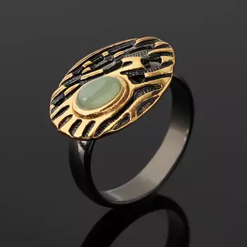 Кольцо нефрит зеленый (серебро 925 пр. позолота, родир. черн.) размер 17,5