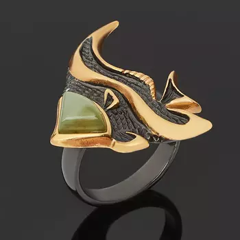 Кольцо нефрит зеленый (серебро 925 пр. позолота, родир. черн.) размер 17