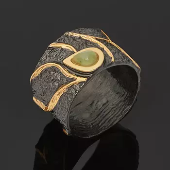 Кольцо нефрит зеленый (серебро 925 пр. позолота, родир. черн.) размер 18