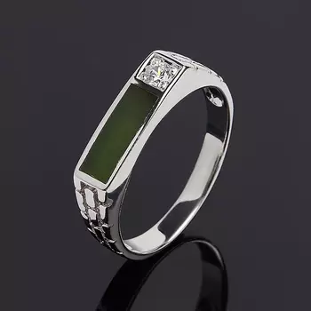 Кольцо нефрит зеленый (серебро 925 пр.) размер 19,5