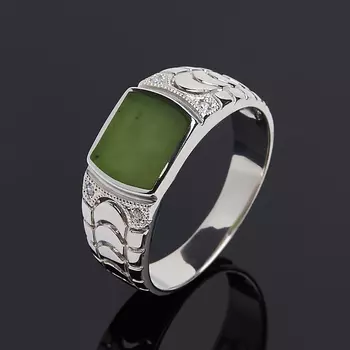 Кольцо нефрит зеленый (серебро 925 пр.) размер 20,5