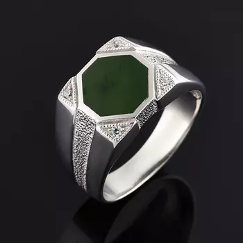 Кольцо нефрит зеленый (серебро 925 пр.) размер 21