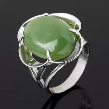 Кольцо нефрит зеленый (серебро 925 пр. родир. бел.) размер 17