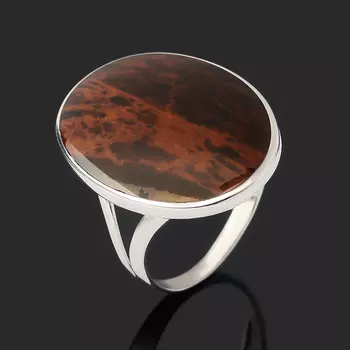 Кольцо обсидиан коричневый (серебро 925 пр. родир. бел.) размер 19