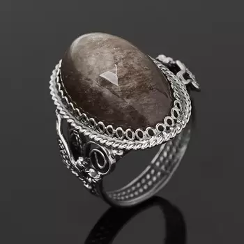 Кольцо обсидиан прозрачный (нейзильбер) размер 17