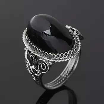 Кольцо обсидиан прозрачный (нейзильбер) размер 19